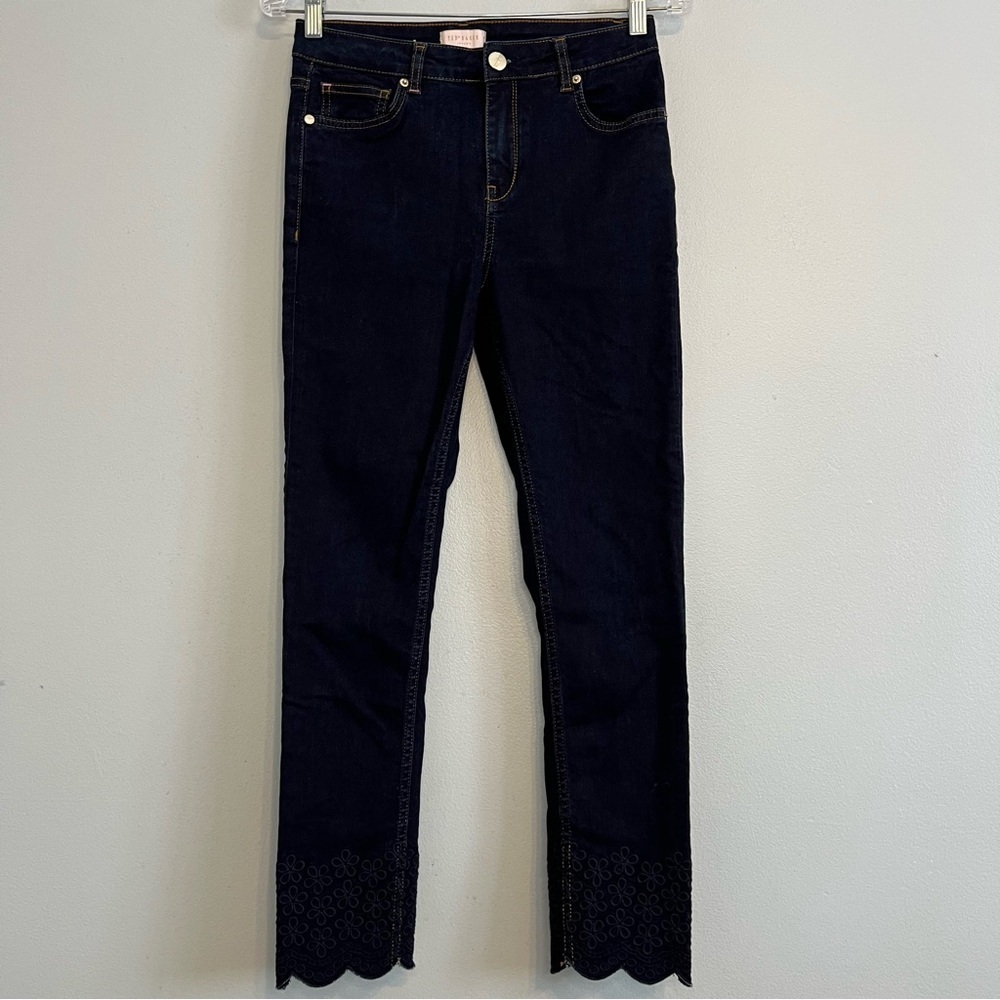 Ted Baker Navy Skinny Jeans with Scalloped Hem Embroidery